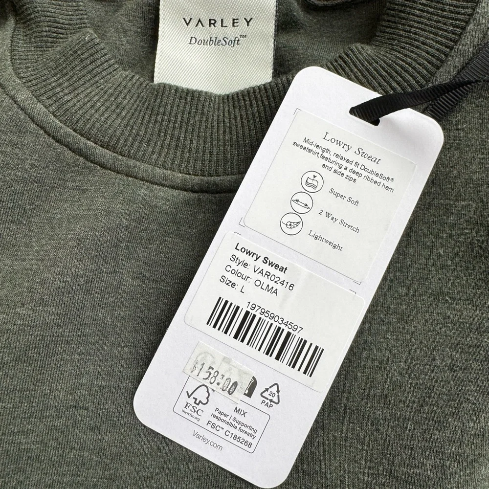 Varley Lowry Sweat doublesoft sweatshirt olive marl green like new large - Picture 14 of 14